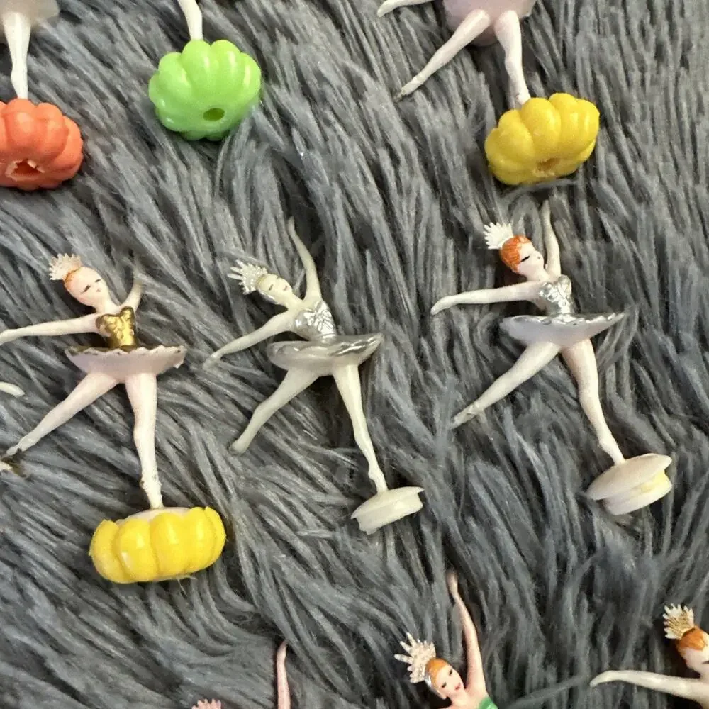 Vintage Plastic Ballerina Cake Toppers Lot of 17 Mid Century Cupcake Picks As-Is
